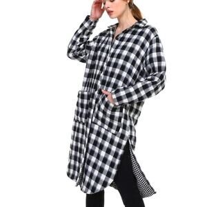 Joh‎ Polly Plaid Thick Flannel Jacket XL Long Shaket Black White Check